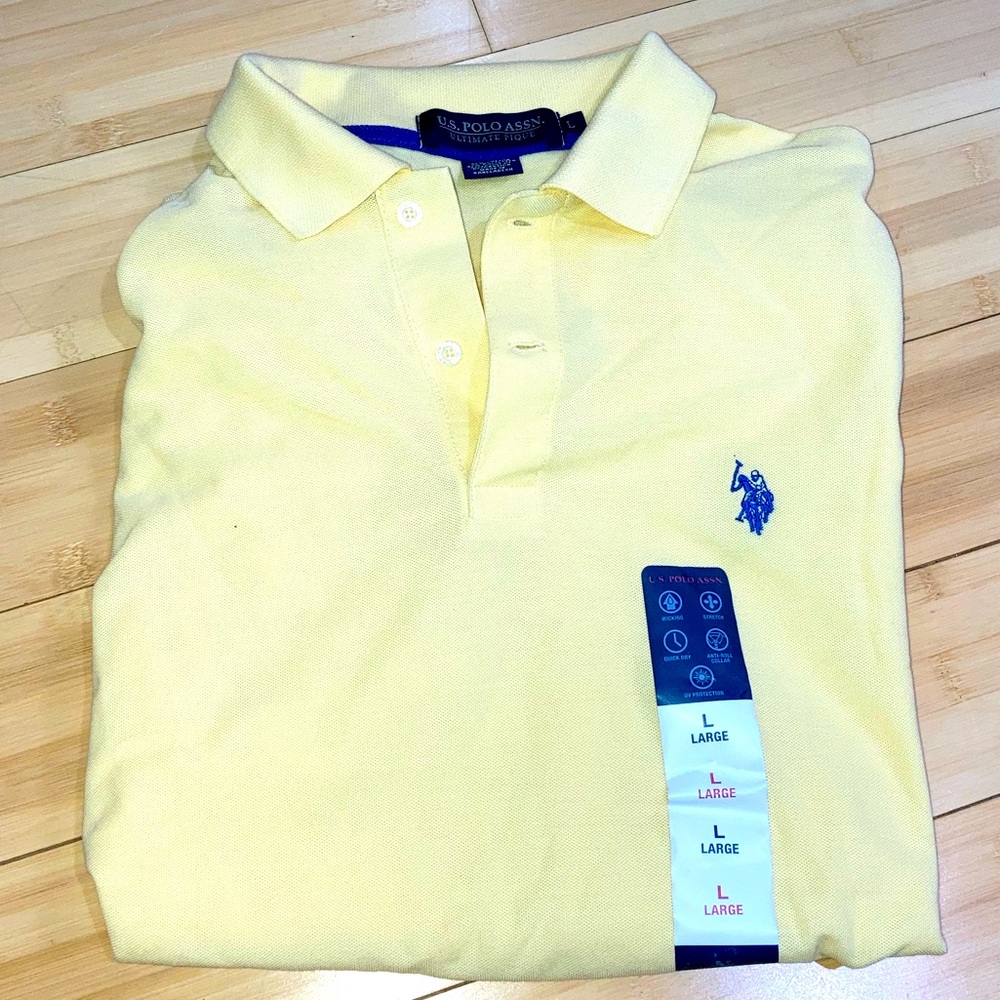 US Polo Assn Short Sleeve Yellow Golf Polo Shirt Sz L (NWT)
